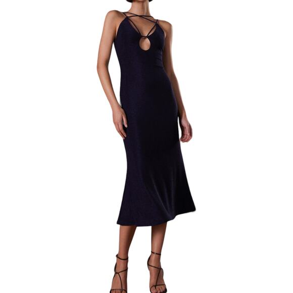 Misha Veronika Metallic Cutout Bodycon Midi Dress Nightshade Blue Size 10 - Picture 5 of 15